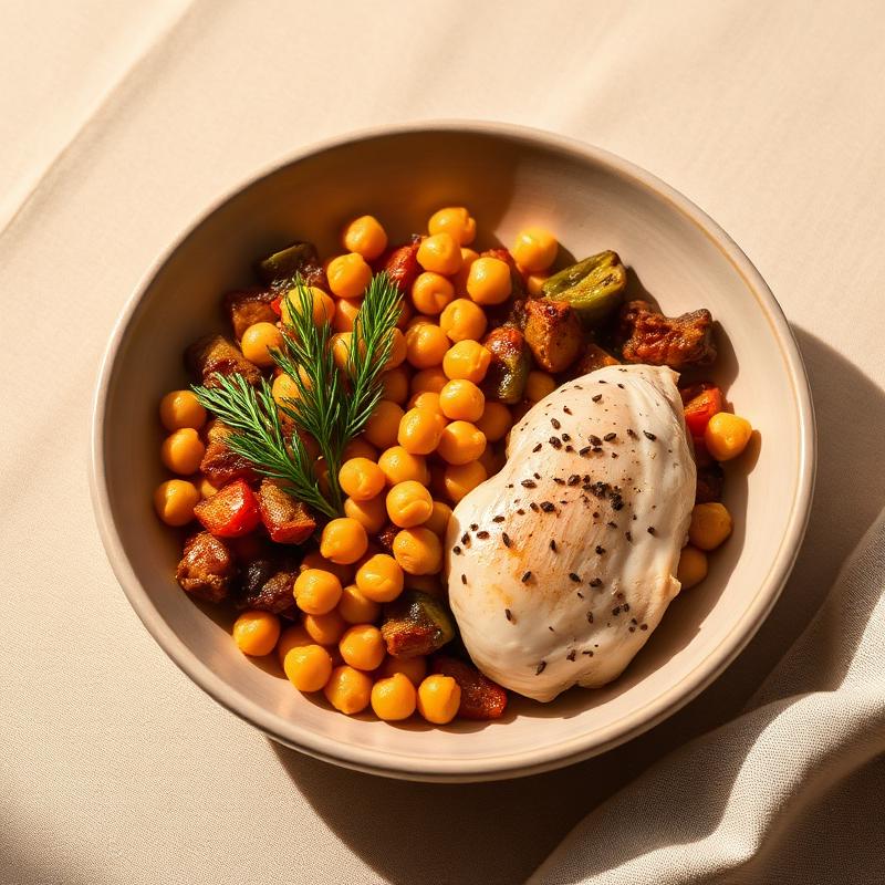 Bowl de frango com grão-de-bico e legumes